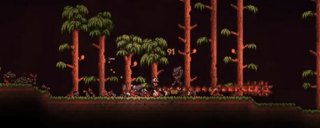 An example of the typical fight invovled with a Terrarian blood moon.